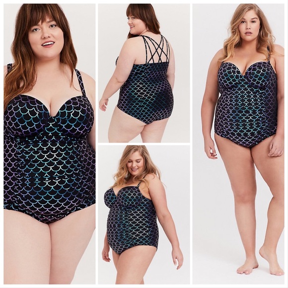 TORRID iridescent holo mermaid one piece swimsuit bathing suit, 2X D/DD. - Picture 4 of 8